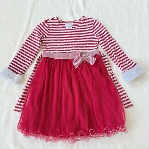 Iris & Ivy Girls Dress Red Striped Longsleeve Used Festive Party Size 6